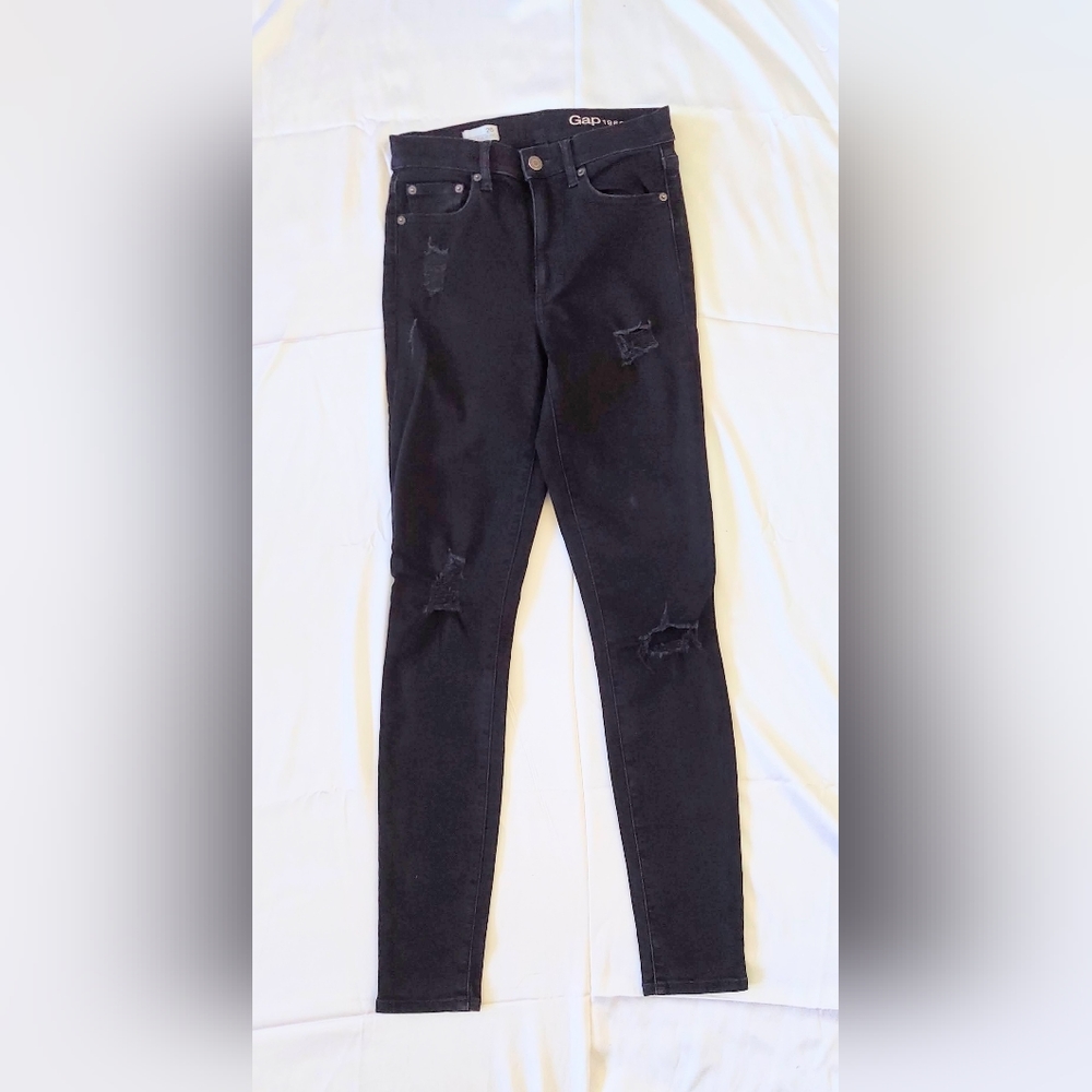 Gap 1969 Distressed High Rise Skinny Jeans Black Size US 2 EU 26R